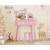 Bear-Shaped Kids Vanity Set with Lights - Wooden Princess Toddler Makeup Desk, Mirror & Stool - Pretend Play Bedroom Set for Little Girls - 2 of 4