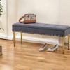 Alilang 48.43 inches Tufted Velvet Storage Bench with Nailhead Trim and Gold Metal Legs-Gray - 2 of 4