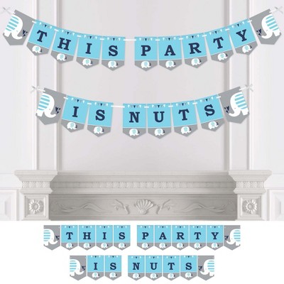 Big Dot of Happiness Blue Elephant - Boy Baby Shower or Birthday Party Bunting Banner - Party Decorations - This Party is Nuts