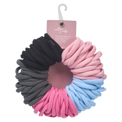 Willow & Ruby 100pc Hair Ties ' Elastic Ponytail Holders for All Hair Types, Strong & Stretchy Hair Bands in Black, Pink, Gray, and Blue - image 2
