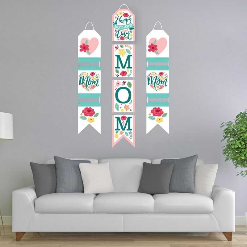 Big Dot of Happiness Colorful Floral Happy Mother's Day - Hanging Vertical Paper Door Banners - We Love Mom Party Wall Decor Kit - Indoor Door Decor, 2 of 8