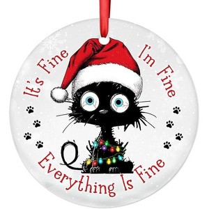 Lomsoe Everything is Fine Cat Ornament Black Cat Ceramic Hanging Decor Funny Christmas Ornaments Christmas Tree Ornament Christmas Gift - 1 of 1