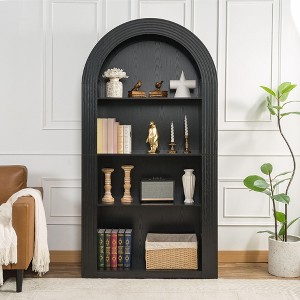 Okak Mid Century 4 Tier Tall Arched Bookshelf Cabinet,Wooden Display Bookcase Open Storage Rack for Office,Living Room - 1 of 4