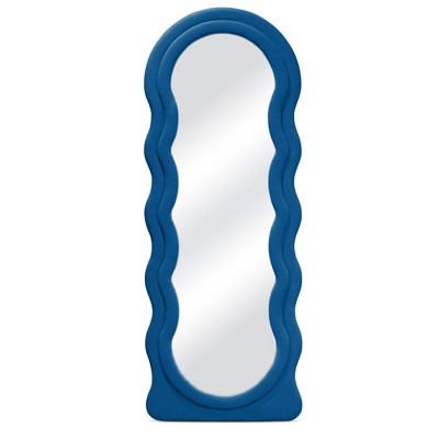 Beautyolove 24 in. W x 63 in. H Irregular Blue Wood Framed Full Length Floor Mirror Wavy Full Body Mirror