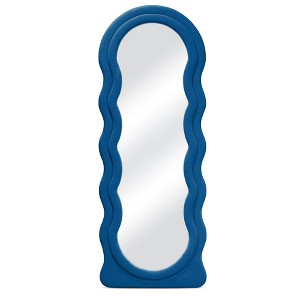 Beautyolove 24 in. W x 63 in. H Irregular Blue Wood Framed Full Length Floor Mirror Wavy Full Body Mirror - 1 of 4