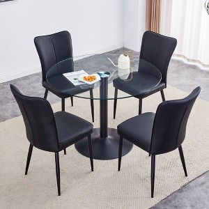 NicBex 5 PCS/7 PCS Dining Table Set,42 Inch Round Tempered Glass Dining Table with Black Metal Base,4/6 PU Chairs for Kitchen/Apartment - 1 of 4