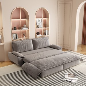 Queen Size Velvet Pull Out Sofa Bed, 3-in-1 Convertible Sleeper Sofa Bed with Armrest, Space-Saving Loveseat Bed with Iron Frame-Baofuwish - 1 of 4