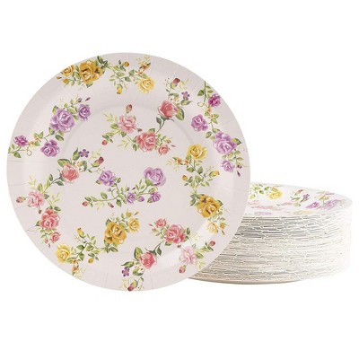  Juvale 80-Pack Floral Watercolor Flowers Disposable Paper Plates 9" Party Supplies 