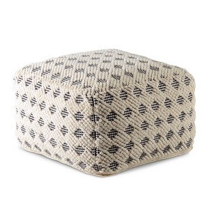 Kodi Square Pouf Ottoman Black/Off White - Steve Silver Co.: Cotton & Wool Blend, No Assembly, Bohemian Style - 1 of 4