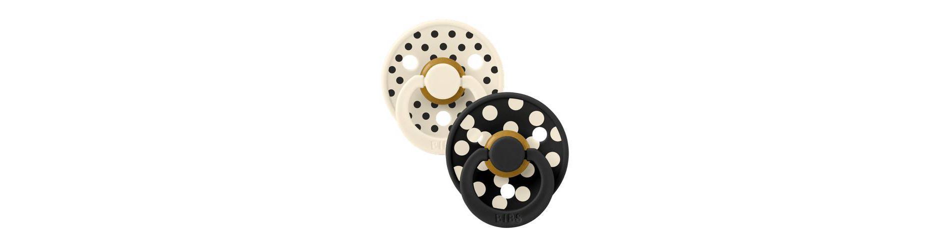 Bibs Pacifiers Studio Colour Polka Latex - 2pk - 0-6m Size 1 - Ivory/Black