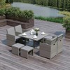 Resenkos 9 Piece Outdoor Rattan Wicker Dining Table and Chairs Furniture Set, Cushions, Mixed Gray And Gray - 3 of 4