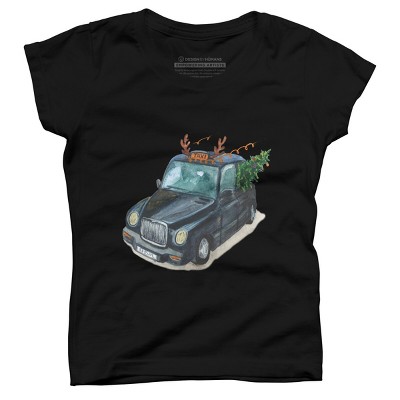 Girl's Design By Humans Christmas Cab By ValerieShephard T-Shirt