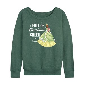 Women's - Disney - Full Of Christmas Cheer Tiana Lightweight French Terry Wide Neck Long Sleeve Shirt - 1 of 4