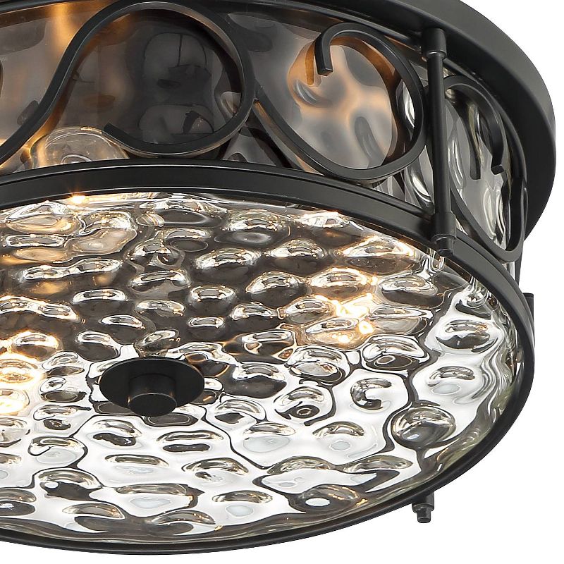 John Timberland Paseo Rustic Industrial Flush Mount Outdoor Ceiling Light Matte Black 6 1/4" Clear Hammered Glass Damp Rated for Post Exterior Barn, 3 of 8