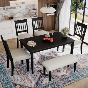 6 Piece Dining Table Set Dining Set for 6, Classic Kitchen Furniture Set with 4 Padded Dining Chairs & Bench - ModernLuxe - 1 of 4