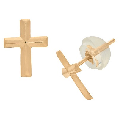 Tiara Kid's Cross Stud Earrings in 14K Yellow Gold