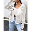 Womens Lightweight Crochet Cardigan Tie Front Shrugs Knit Cardigan Crop Tops Long Sleeve Mesh Sweaters Summer Beach Cover Up - White L - 3 of 4