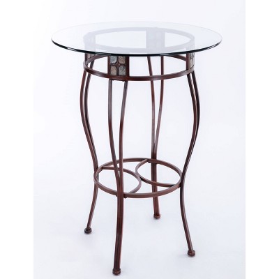 Beau 36" Round Glass Top Bronze Metal Counter Height Pub Table