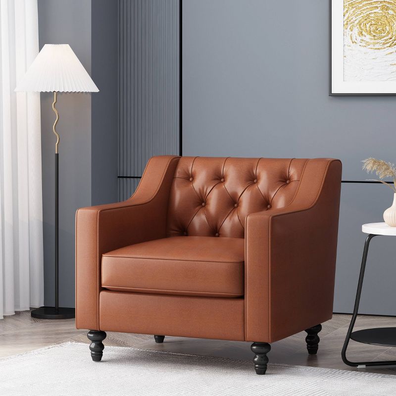 Furman Contemporary Tufted Club Chair Cognac - Christopher Knight Home, 3 of 11