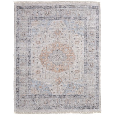 Caldwell Transitional Medallion Ivory/Blue/Orange Area Rug