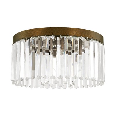 Hand Painted Bronze 5-Light Flush Mount with Crystal Shade