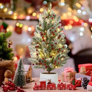 Clearance! 24 Inch Pre-lit Artificial Tabletop Christmas Tree, 30 Battery LED Lights, Cement Base, Mini Holiday Decor - 1 of 4