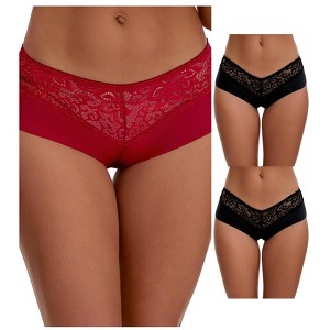 INSPIRE CHIC Women's Lace Ice Silk Hollow Out Mid Rise Comfort Boyshorts  Briefs 3 Packs - 1 of 4