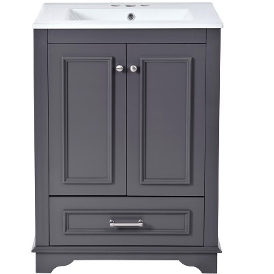 Vynxaria Compact Blue Grey 24 in Two Door One Drawer Bathroom Cabinet Three Adjustable Shelves Soft Close Hinges