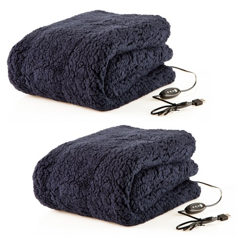 Heated Blanket 2-pack - Usb-powered Fleece Throw Blankets For Travel, Home,  Office, Or Camping - Winter Car Accessories By Stalwart (navy Blue) : Target