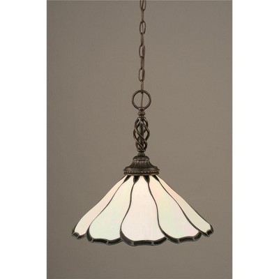 Toltec Lighting Elegante 1 - Light Pendant in  Dark Granite with 16" Pearl & Black Flair Art Glass Shade
