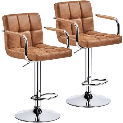 Yaheetech 2pcs Swivel Adjustable Bar Stools with Large Steel Pedestal Base for Bar Counter