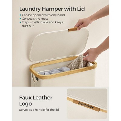 Cream White Collapsible Laundry Hamper with Bamboo Lid