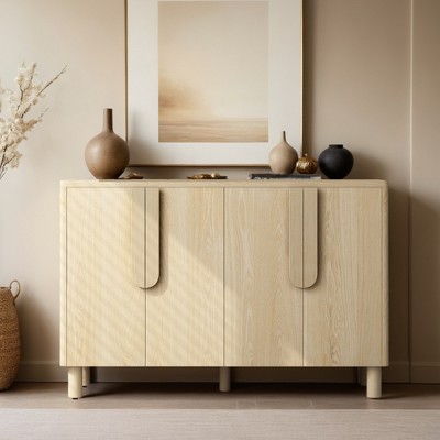 4-Door Buffet Cabinet with Storage, Wood Sideboard Cabinet with Unique Arc Handles and Adjustable Shelves for Dining Room - Leovsnove