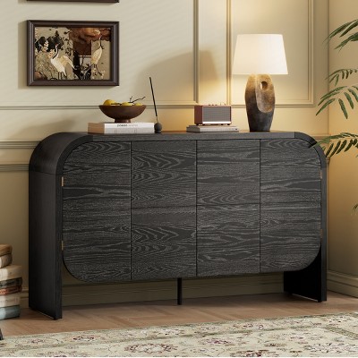 56'' Retro Wood Sideboard Buffet Cabinet with Curved Edge,4 Doors and Adjustable Shelves for Dining Room,Living Room-Baofuwish