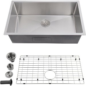 Undermount Kitchen Sink, Stainless Steel Single/Double Bowl Bar/Prep Sink, Includes Basket Strainer & Drying Rack - 1 of 4