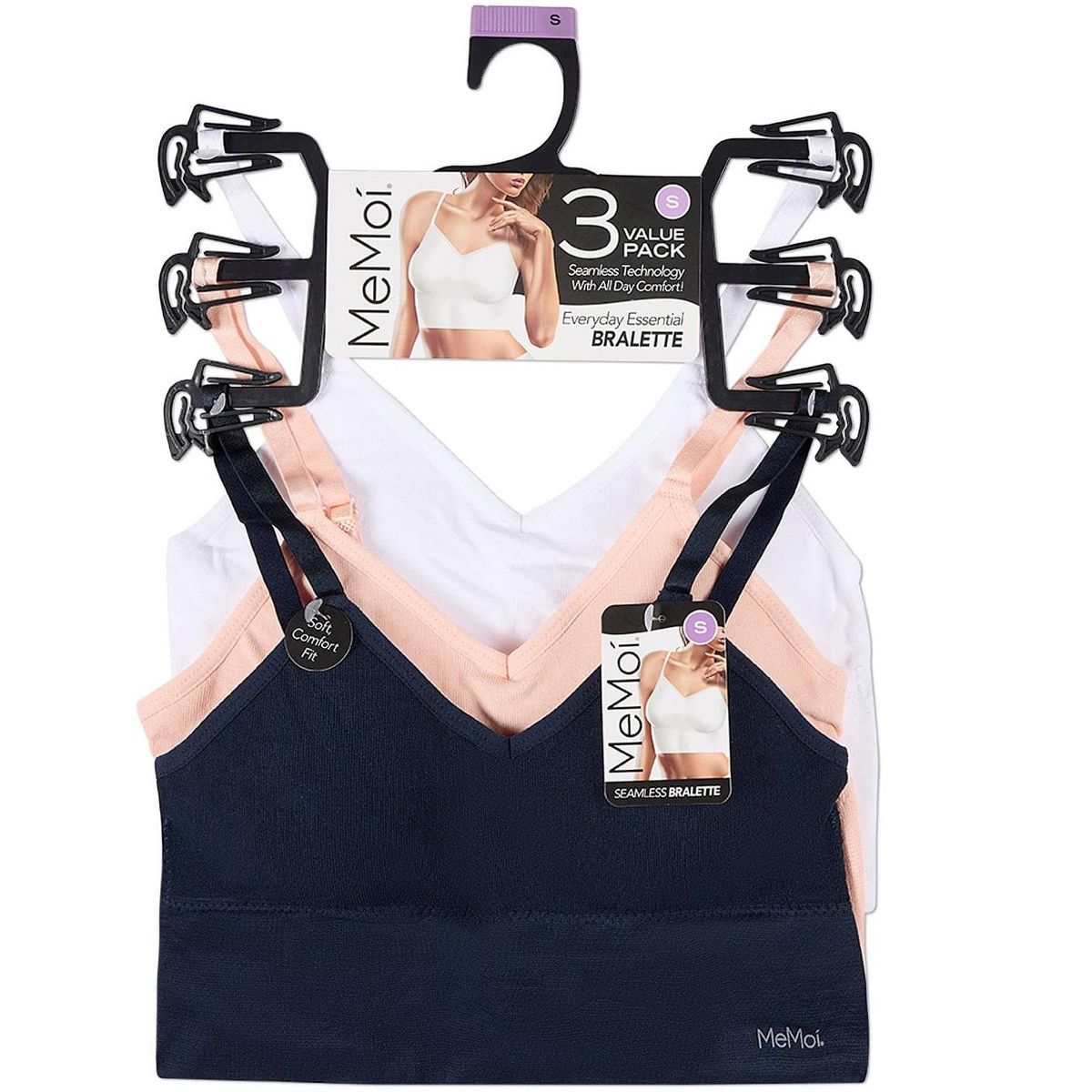 Memoi 3 Pack Women's Seamless Long-Line Tag-Free V-Neck Padded Pullover Bras - thumbnail 2