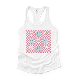 Simply Sage Market Women's Smiley Palm Trees Checkered Graphic Racerback Tank - 1 of 3
