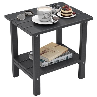 SENPUKI 2-Tier Weatherproof HDPE Side Table, Indoor-Outdoor Accent Table w/Reinforced Frame