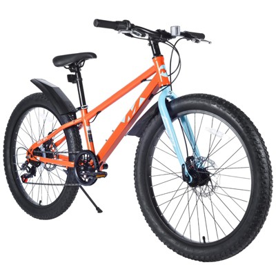 INFURNIC Bicycles 24 Inch Fat Tire Mountain Bike with Shimano 7 Speed and Dual Disc Brakes for Boys and Girls, Orange, 64.17"*24.8"*35.04"