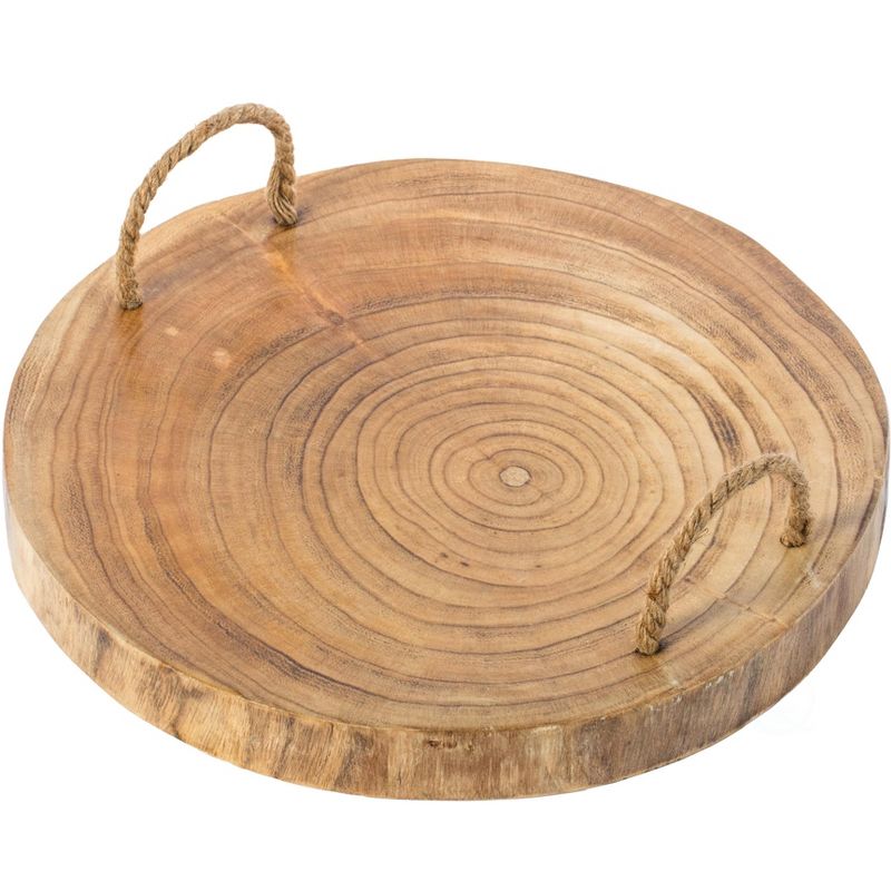 Vintiquewise Wood Round Tray Serving Platter Board with Rope Handles, 3 of 8
