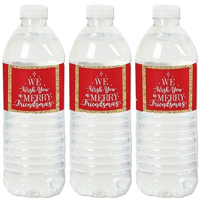 Big Dot of Happiness Red and Gold Friendsmas - Friends Christmas Party Water Bottle Sticker Labels - Set of 20