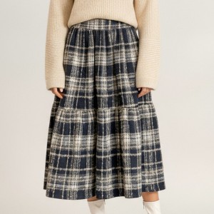Anna-Kaci Women's High Waist Plaid Midi Skirt with Soft Textured Fabric and Tiered A-Line Silhouette - 1 of 4