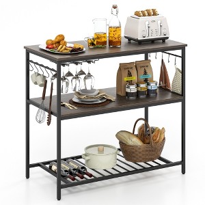Tangkula Kitchen Island with 3 Shelves, Industrial Kitchen Counter w/ Glass Holders & 10 Hooks, 3 Tier Kitchen Shelf w/ Heavy Duty Metal Frame - 1 of 4