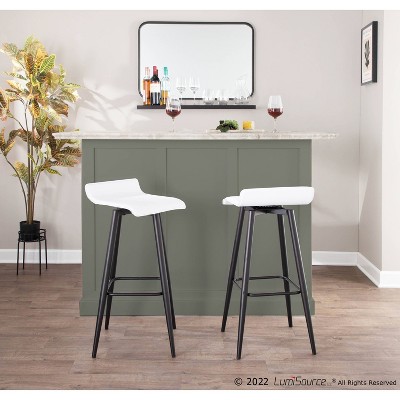 Ale White Faux Leather and Black Metal Bar Stools, Set of 2