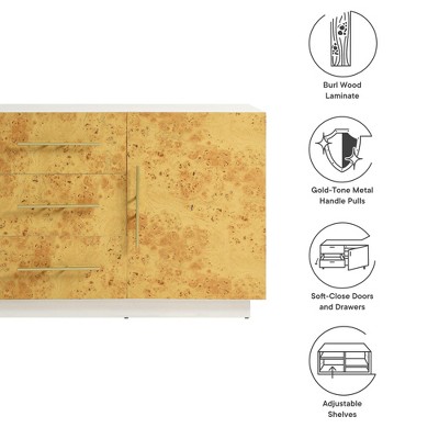 Abel 59'' White Burl Wood Sideboard with Gold Handles