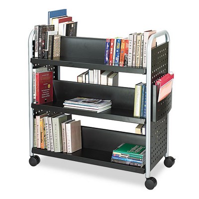 Safco Black Double-Sided Steel Book Cart with 6 Shelves