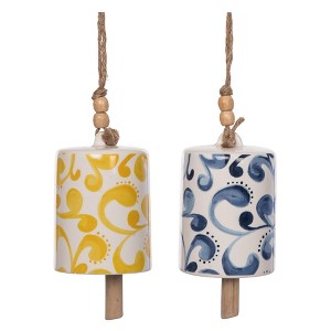 Transpac Dolomite Citrus Indigo Bell Set of 2 Decorative Sculptures Multicolored Tabletop Decor for Home and Gifts - 1 of 1