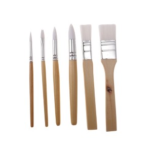 Unique Bargains Paint Brush Setfor Oil Painting Wooden Handle with Nylon Bristles 6 Pcs - 1 of 3