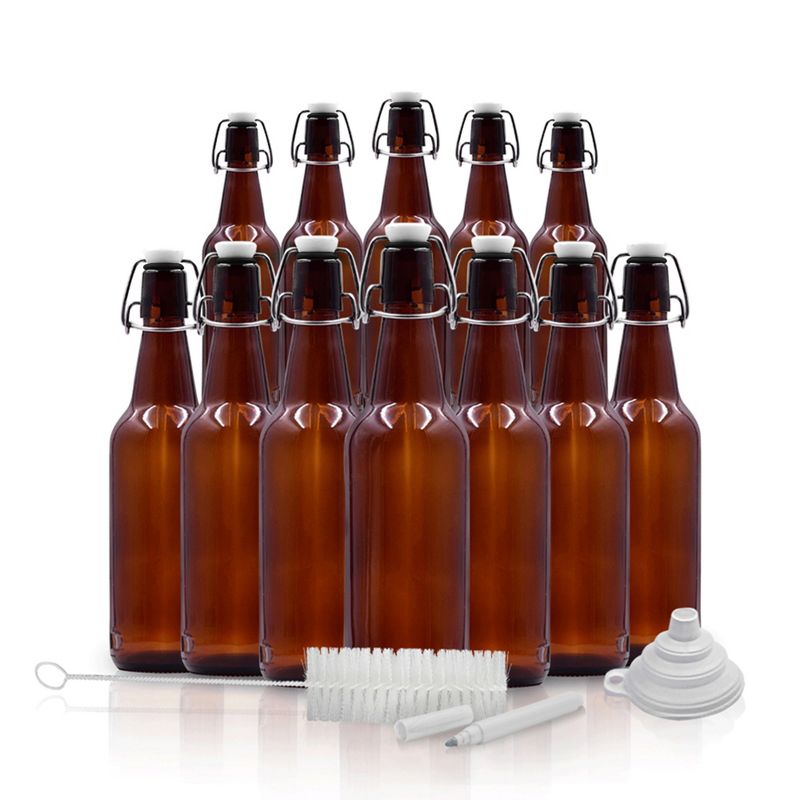 Nevlers Airtight Swing Top Bottles - Amber Glass 16oz (12pk), 1 of 11