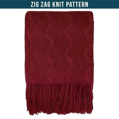 Wine Red Knitted Fleece Throw Blanket with Fringe